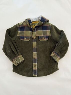 Pan Con Chocolate Boys Jacket 4 Corduroy Plaid Hooded Quilted Lined Shacket